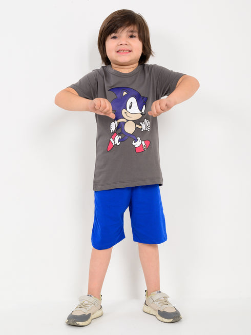 Sonic Themed Cotton Short Set (Grey-Blue)
